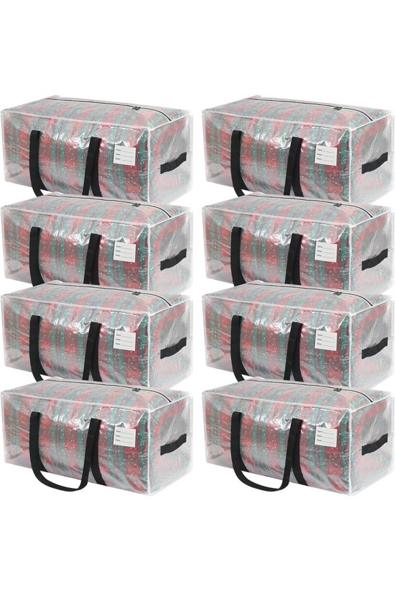 Heavy Duty Moving Bags, 8 Pack with Full Wrap Carry Handles and Double Zippers, 27 Gallon- 100lbs Large Storage Bins，with Labeled Window for Clothing, Bedding Storage, Packing Bags for Moving