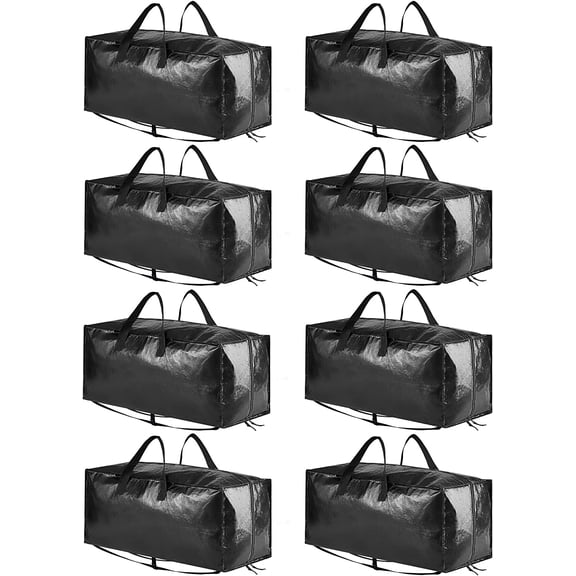 Heavy Duty Moving Bags 8 Pack, Large Storage Totes Bins with Backpack Straps, Strong Handles & Zippers, Packing Moving Boxes Supplies, College Dorm Room Essentials, Black