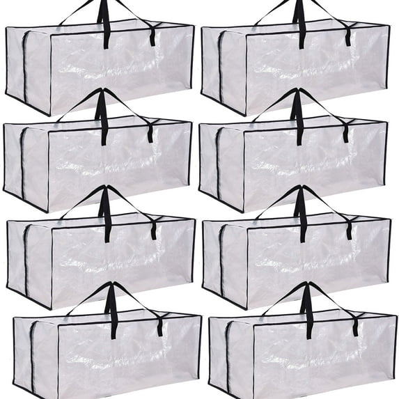 Heavy Duty Foldable Moving Storage Bags, Clear, 8 Packs