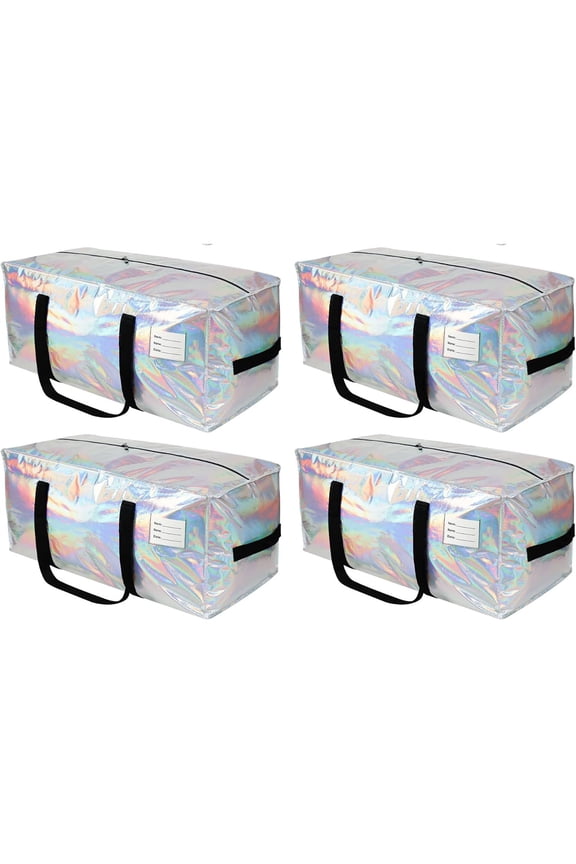 Heavy Duty Moving Bags Extra Large Waterproof Foldable Clothing Storage Totes with Zipper, Reinforced Handles, Packing Moving Boxes for Storage, Iridescent