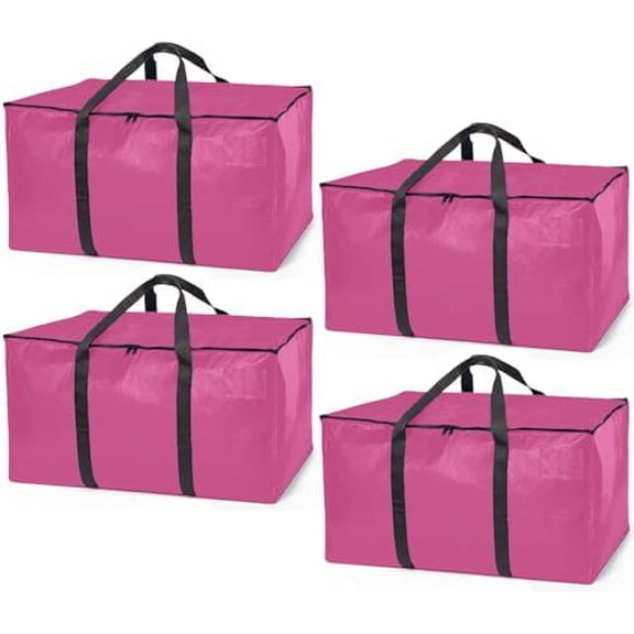 Heavy Duty Moving Bags or Storage Bags – Pink Storage Bins with Lids, Large Moving Boxes with Backpack Straps & Zippers,– Packing Box & Moving Supplies for College Dorm, 4 Pack