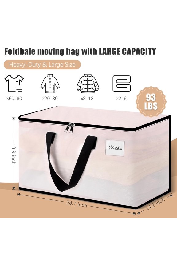 Heavy Duty Moving Bags and Storage Totes - Large Collapsible Packing Boxes for Home Organization, Camping, and Travel - Multicolored 93L 12-Pack