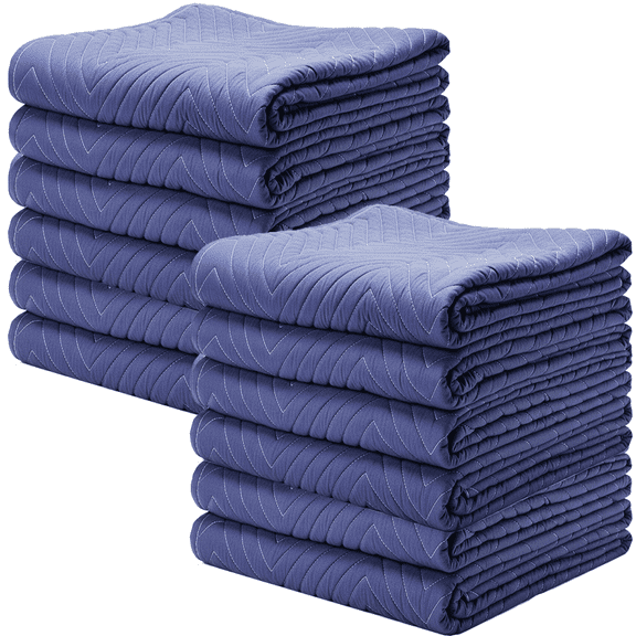 Heavy Duty Moving Blankets (12 Pack) - Pro Max Series - 80"x72" (70 lb/dz Weight) - Quilted Shipping Furniture Pads