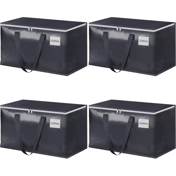 Heavy Duty Moving Boxes with Zipper, Reinforced Handles and Tag Pocket - Collapsible Moving Bags and Storage Totes, 93L Capacity, Multipurpose for Moving, Storage, and Travel - Gray, 4 Pack