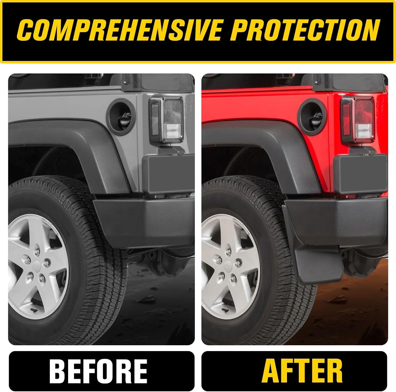 Heavy Duty Mud Flaps for  Wrangler JK 2007-2018 - Black Splash Guards Set with Hardware