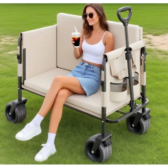 Heavy-Duty Multi-Purpose Cart with 550 Pound Capacity, 58 Gallon Storage, Converts to Seating Bench, All-Terrain Wheels and Comfort Grip Handle for Outdoor Activities