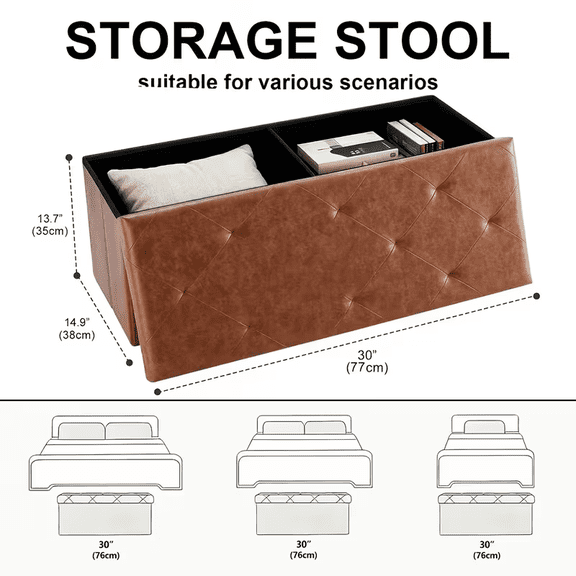 Heavy-Duty Multi-Purpose Folding Storage Ottoman Bench with Seat | Indoor/Outdoor, Space-Saving Design, Non-Porous Easy-Clean Surface - Perfect for Living Room, Bedroom