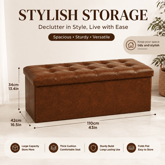 Simple Workspace Layout Heavy-Duty Multi-Purpose Folding Storage Ottoman Bench with Seat ...