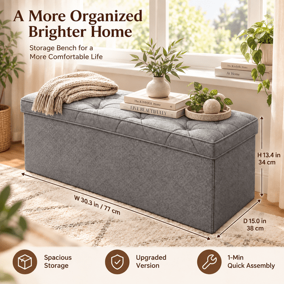 Heavy-Duty Multi-Purpose Folding Storage Ottoman Bench with Seat | Indoor/Outdoor, Space-Saving Design, Non-Porous Easy-Clean Surface
