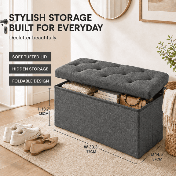 Heavy-Duty Multi-Purpose Folding Storage Ottoman Bench with Seat | Indoor/Outdoor, Space-Saving Design, Non-Porous Easy-Clean Surface
