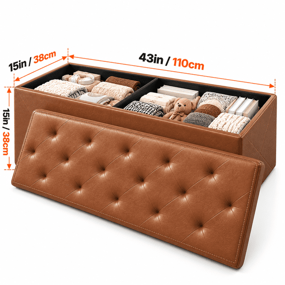 Heavy-Duty Multi-Purpose Folding Storage Ottoman Bench with Seat | Indoor/Outdoor, Space-Saving Design, Non-Porous Easy-Clean Surface