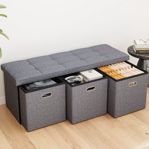 Heavy-Duty Multi-Purpose Folding Storage Ottoman Bench with Seat | Indoor/Outdoor, Space-Saving Design, Non-Porous Easy-Clean Surface