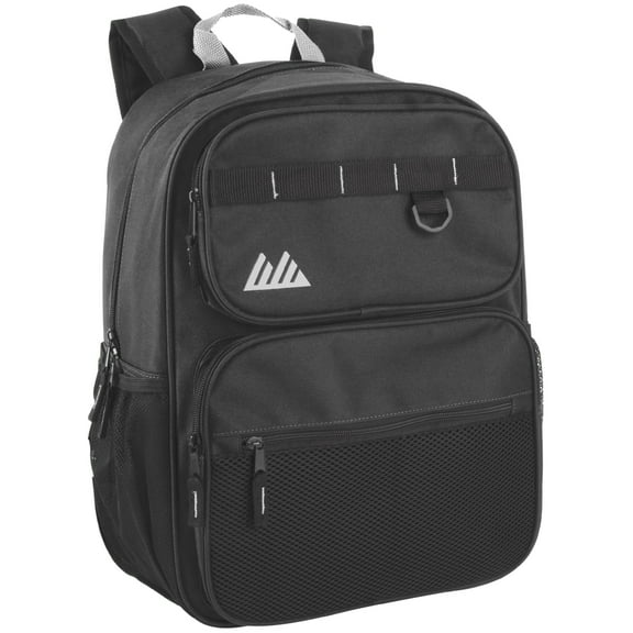 Heavy Duty Multipocket Backpack with Front Zippered Pockets and Side Mesh Pockets in Black