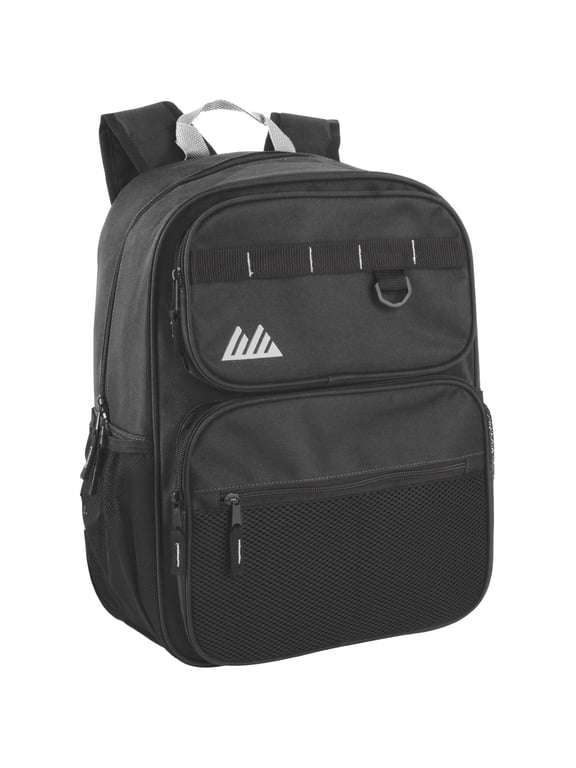 Heavy Duty Multipocket Backpack with Front Zippered Pockets and Side Mesh Pockets in Black