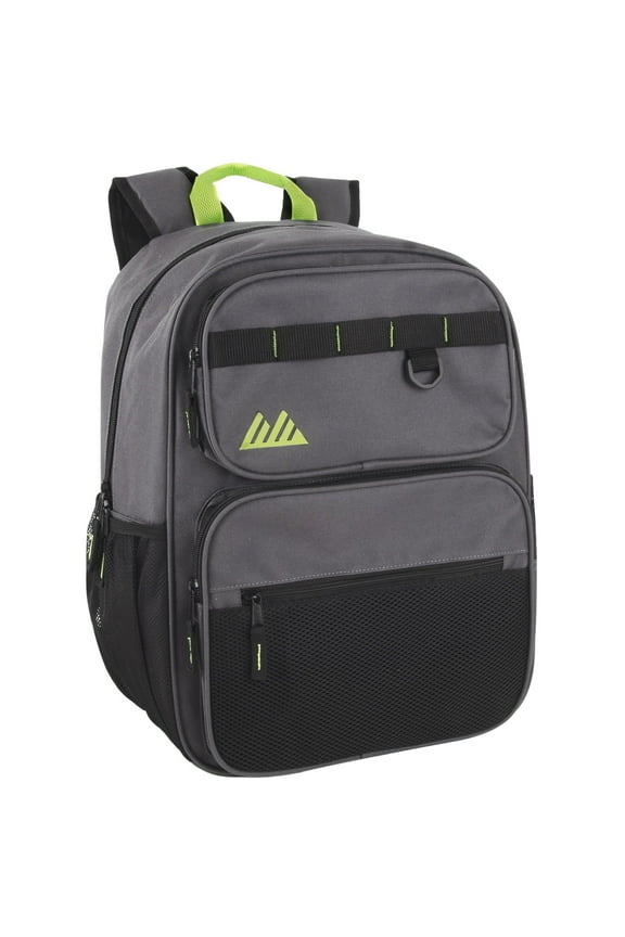 Heavy Duty Multipocket Backpack with Front Zippered Pockets and Side Mesh Pockets in Gray