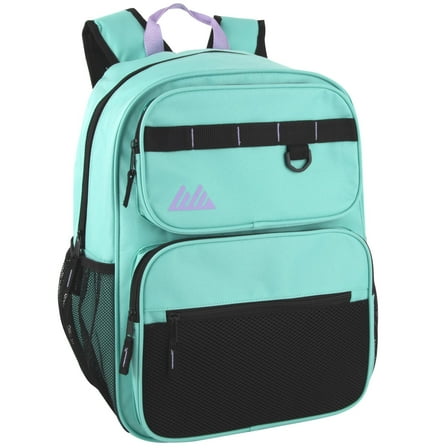 Heavy Duty Multipocket Backpack with Front Zippered Pockets and Side Mesh Pockets in Mint Green
