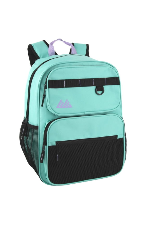 Heavy Duty Multipocket Backpack with Front Zippered Pockets and Side Mesh Pockets in Mint Green