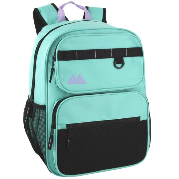 Heavy Duty Multipocket Backpack with Front Zippered Pockets and Side Mesh Pockets in Mint Green