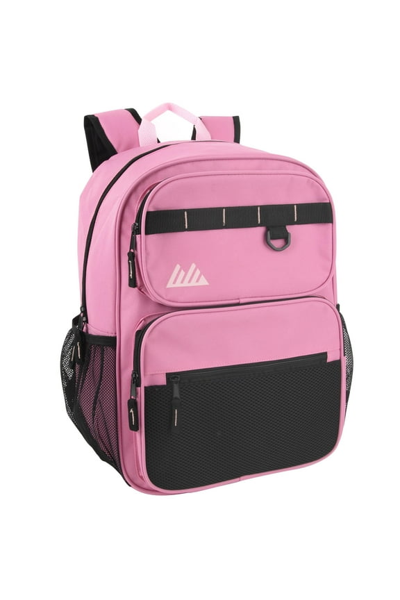 Heavy Duty Multipocket Backpack with Front Zippered Pockets and Side Mesh Pockets in Pink