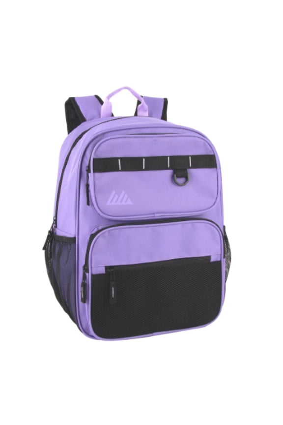 Heavy Duty Multipocket Backpack with Front Zippered Pockets and Side Mesh Pockets in Purple