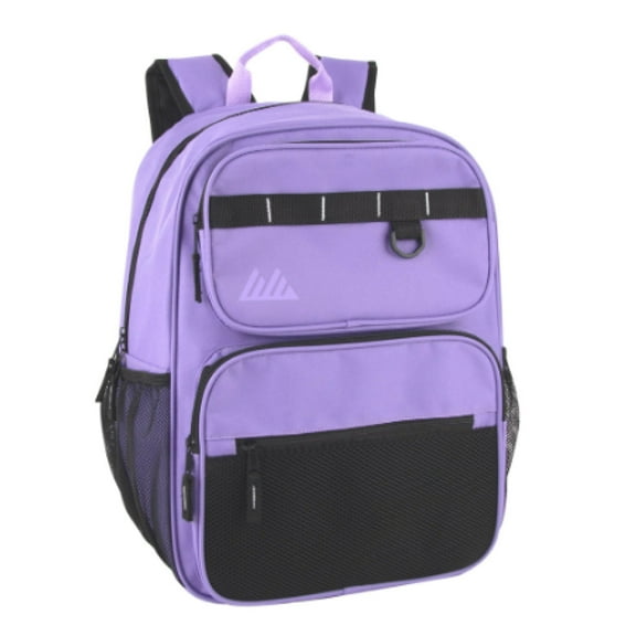 Heavy Duty Multipocket Backpack with Front Zippered Pockets and Side Mesh Pockets in Purple
