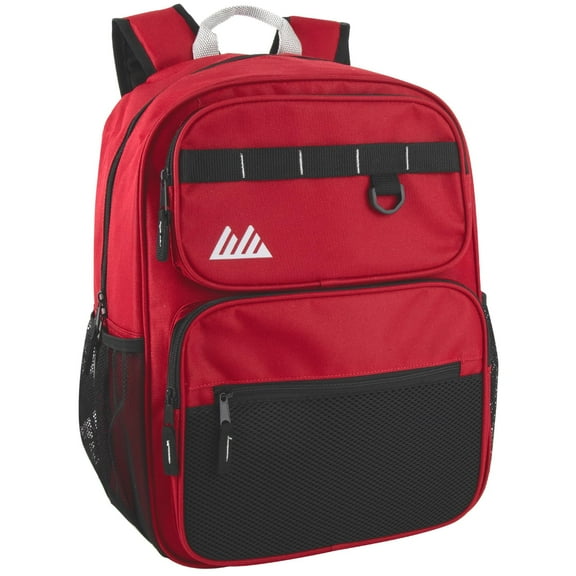 Heavy Duty Multipocket Backpack with Front Zippered Pockets and Side Mesh Pockets in Red