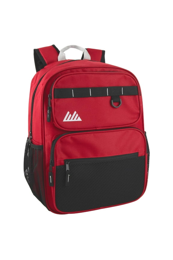 Heavy Duty Multipocket Backpack with Front Zippered Pockets and Side Mesh Pockets in Red