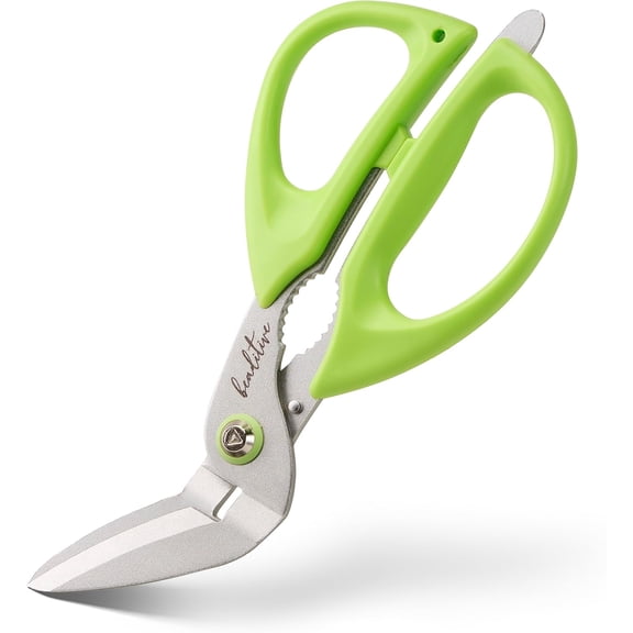 Heavy Duty Multipurpose Angled Craft Scissors 7" - Japanese Stainless Steel, Serrated Blade Shears for Cardboard, Plastic, Leather, Fabrics, and Packaging