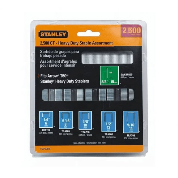 Heavy Duty Narrow Crown Staple & Brad Assortment (27/64" x 1/4", 5/16", 3/8", 1/2", 9/16" ), 2500 pk.