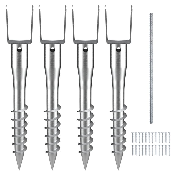 Heavy Duty No Dig Ground Anchors 4 Pack for Mailbox and Fence Posts, Includes 6 Lag Bolts and Rebar, Easy DIY Installation
