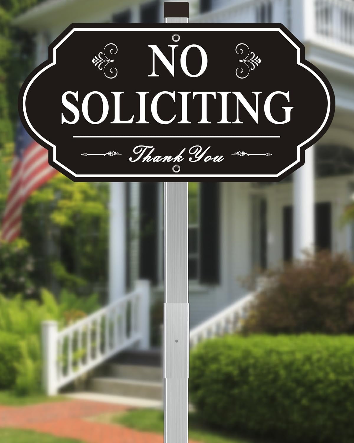 Heavy Duty No Soliciting Sign for House - All Metal Construction No Soliciting Yard Sign - 14" x 7" - Aluminum - with 28" Long Stake