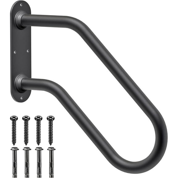 Heavy Duty Non-Slip Handrails for Outdoor 1-2 Step, Wall Mount Stair Hand Railing Grab Bars, U-Shape Safety Handle for Garage, Porch, Garden (Dia 1.3" Pipe, Black)