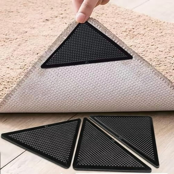 Heavy Duty Non-Slip Reusable Rug Corner Pads - Double-Sided Adhesive Pad for Corners and Sides on Hardwood Floors,Area Rugs - Keep Your Rug in Place (Pack of 4)