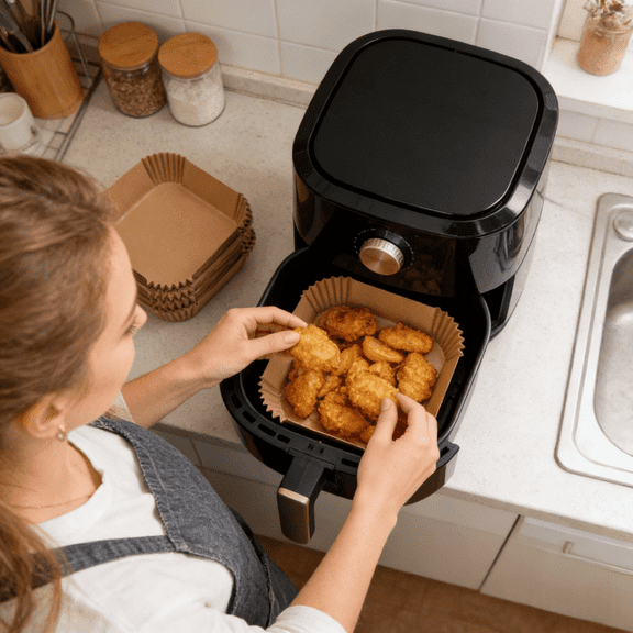 Heavy-Duty Non-Stick Parchment Paper Liners, 100pcs, Heat Resistant to 450°F/232°C, Scalloped Edges for Air Fryer, Oven, Microwave, Baking Pizza, Chicken Wings, Fries