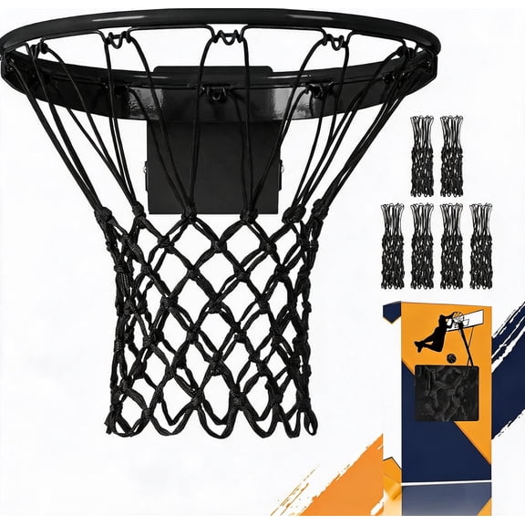 Heavy Duty Nylon Basketball Net Replacement 12 Loops 21 Inch All Weather Indoor Outdoor Fit 6 PCS Black