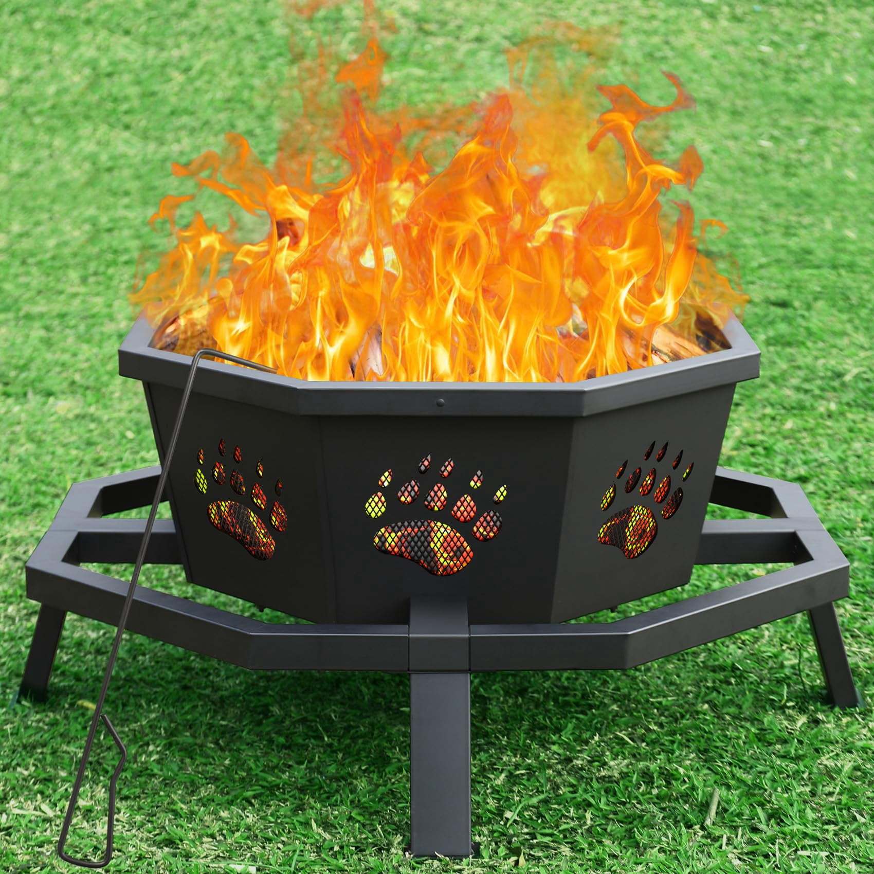 Awsome Fire Pit Heavy Duty Octagonal Wood Burning Fire Pit with Poker 35 Inch - Walmart.com