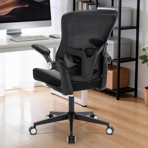 Heavy Duty Office Chair 400lbs Capacity Ergonomic Mesh Computer Desk Chair with Adjustable Lumbar Support Flip- Armrests for Home Office
