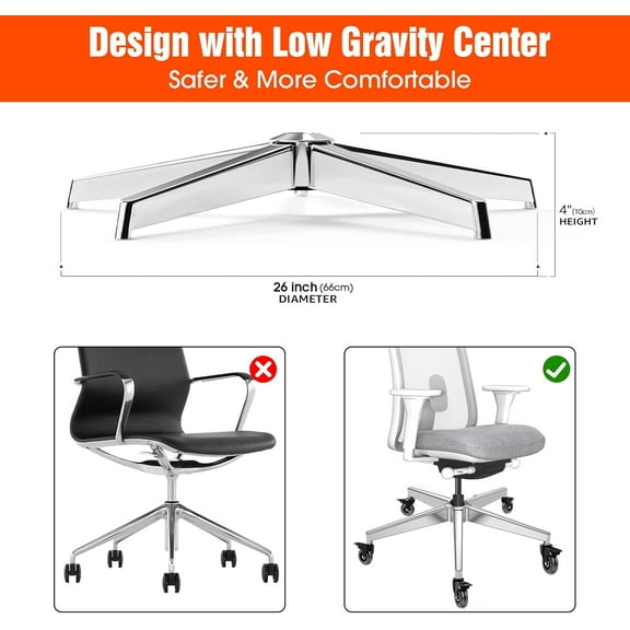 Heavy Duty Office Chair Base Replacement 3300 lbs Reinforced Metal Legs