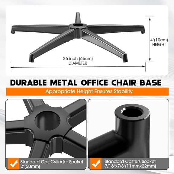 Office Chair Base Replacement (3300 lbs) - Heavy Duty Alloy Office Chair Base Replacement, Universal Gas Cylinder and Caster Socket