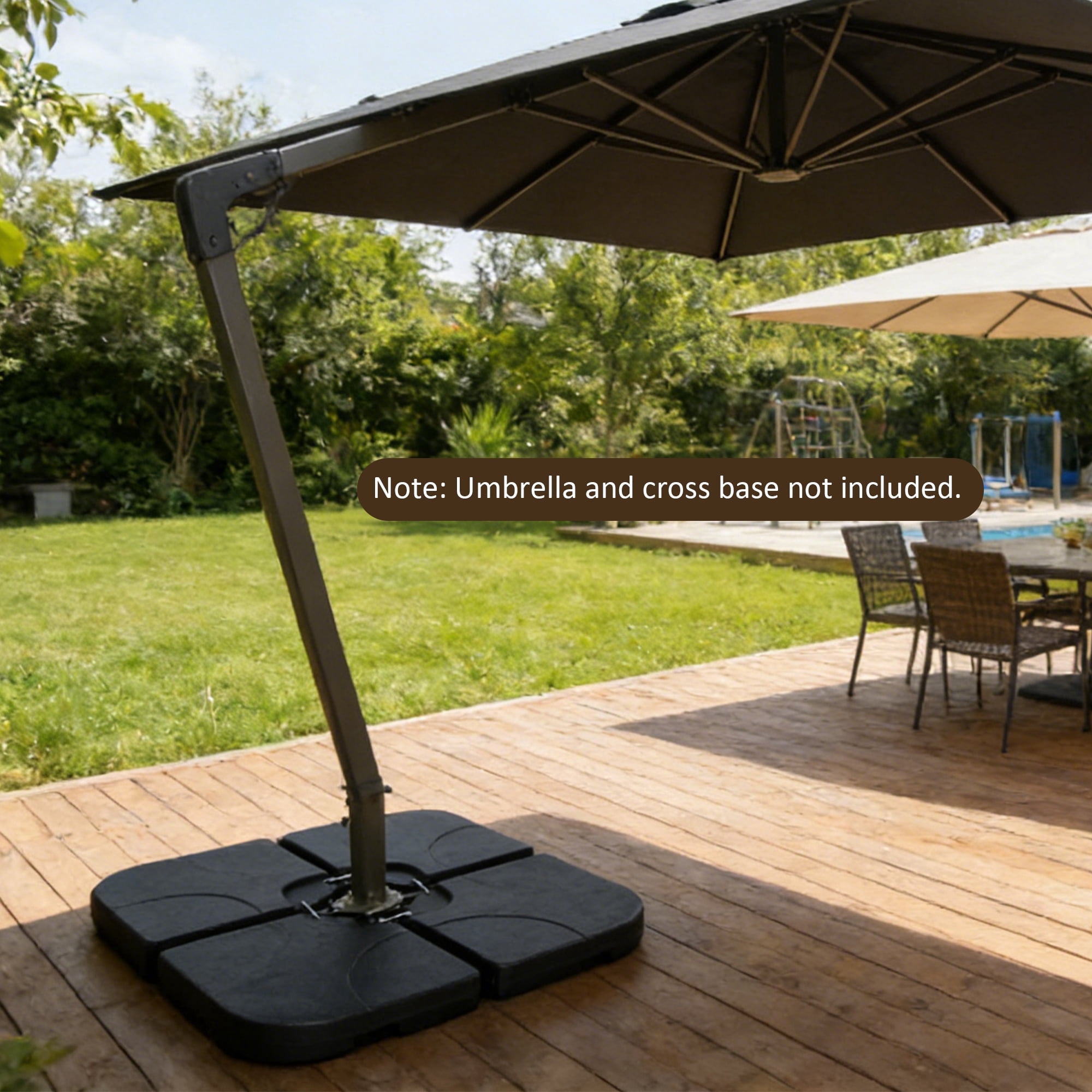 Heavy-Duty Offset Patio Umbrella Stand, Refillable Base with Water or Sand (160–220 lbs), 4-Piece HDPE Panel Set with Secure Lock Pins, Weatherproof & Stackable, Black- Ideal for Backyard, Lawn, Pool