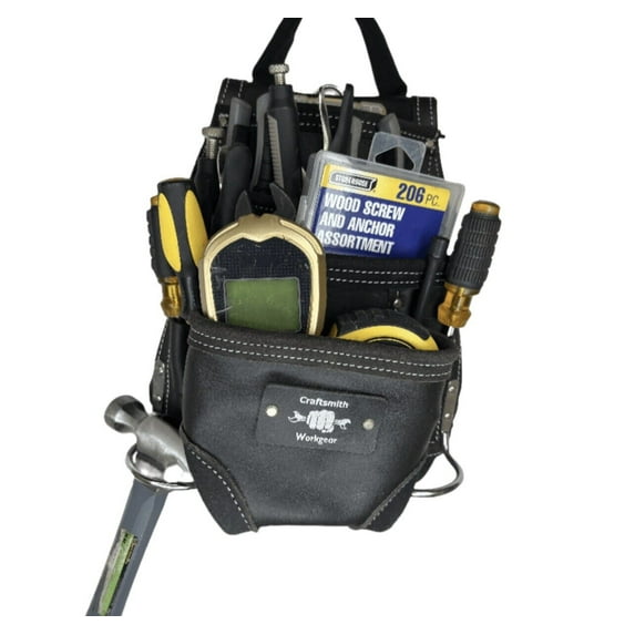 Heavy Duty Oil Tan 10 Pocket Leather Tool Pouch With CARRY HANDLE | Carpenter