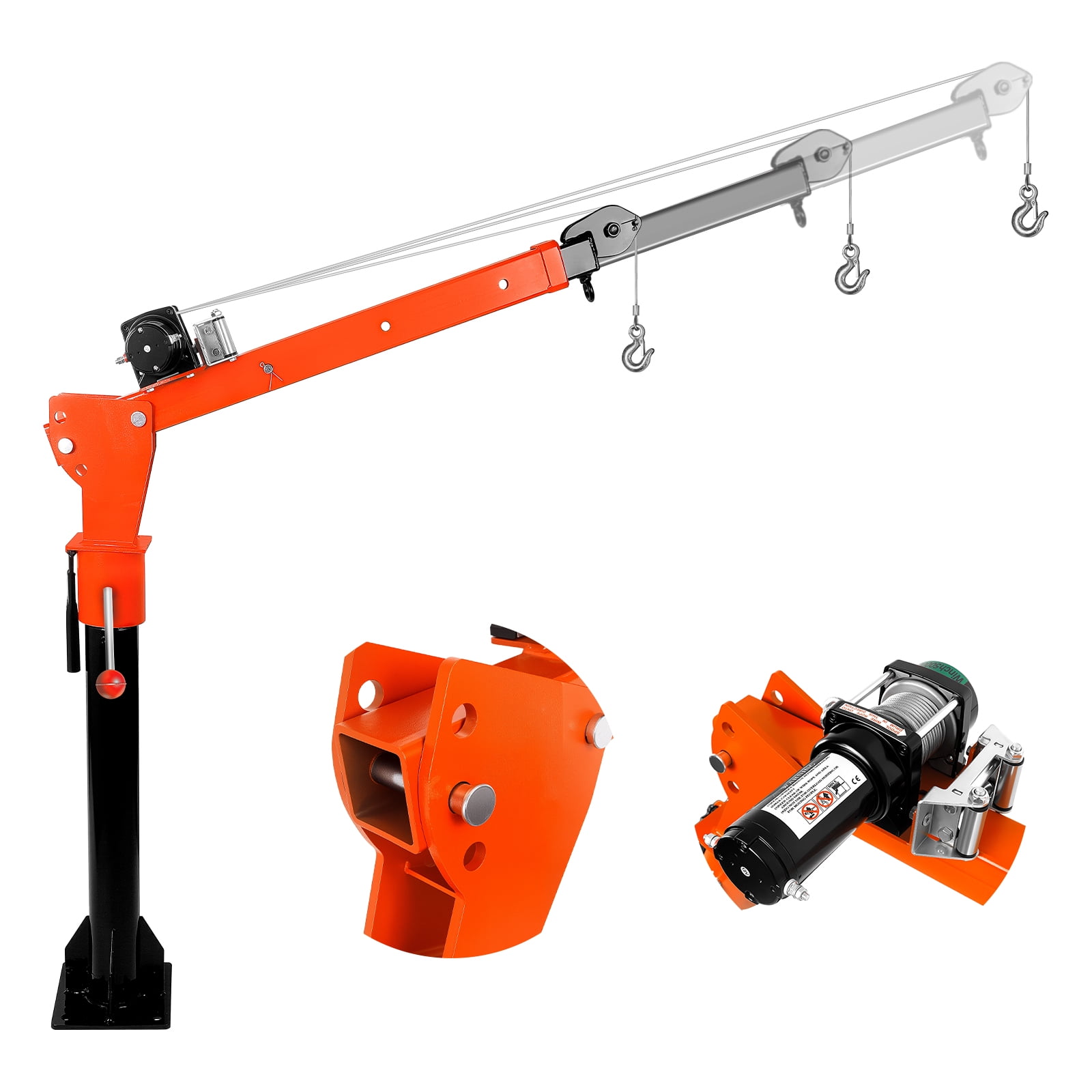 Heavy Duty Orange Crane, 12v Powered Hoist, Portable Single Arm Lifter Hold up to 5000lbs, Sturdy Alloy Steel for Roadside Rescue Vehicle Use