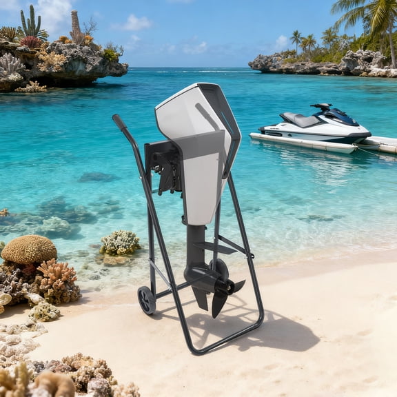 Heavy Duty Outboard Motor Stand Carrier Cart Dolly for Boat Engines - Foldable Trolley with 50kg Load Capacity, Rubber Wheels & Easy Assembly
