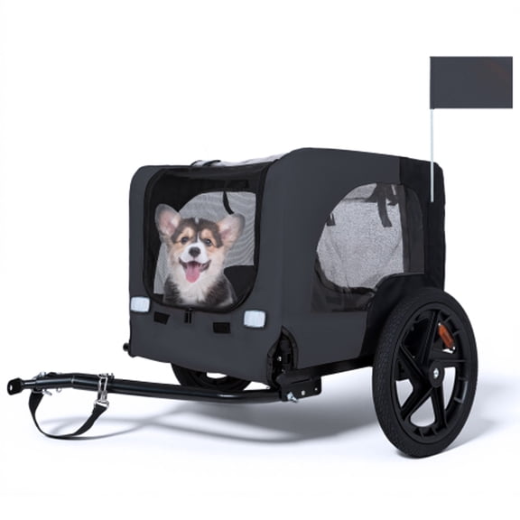 Heavy Duty Outdoor Collapsible Pet Bike Trailer with 16-Inch All-Terrain Wheels & Universal Hitch – Foldable Dog/Cargo Carrier Cart for Bicycles