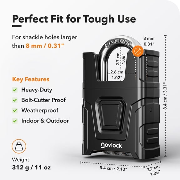 Heavy Duty Outdoor Combination Lock with 0.32" Cut-Resistant Shrouded Shackle Weatherproof High-Security Padlock with Code for Gates, Fences, Sheds, Storage Units 1-Pack, Black