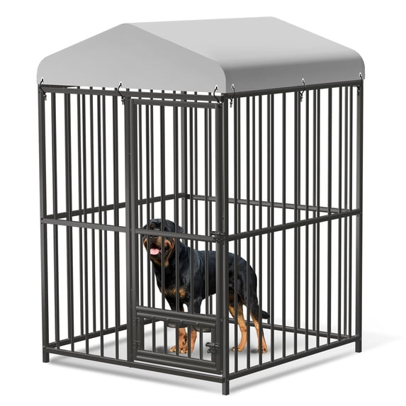 Heavy Duty Outdoor Dog House Kennel with Roof – Secure Lock, Welded Steel Construction, UV & Water Resistant Cover, Ideal for Large Dogs in Backyard or Garden –4x4x6FT