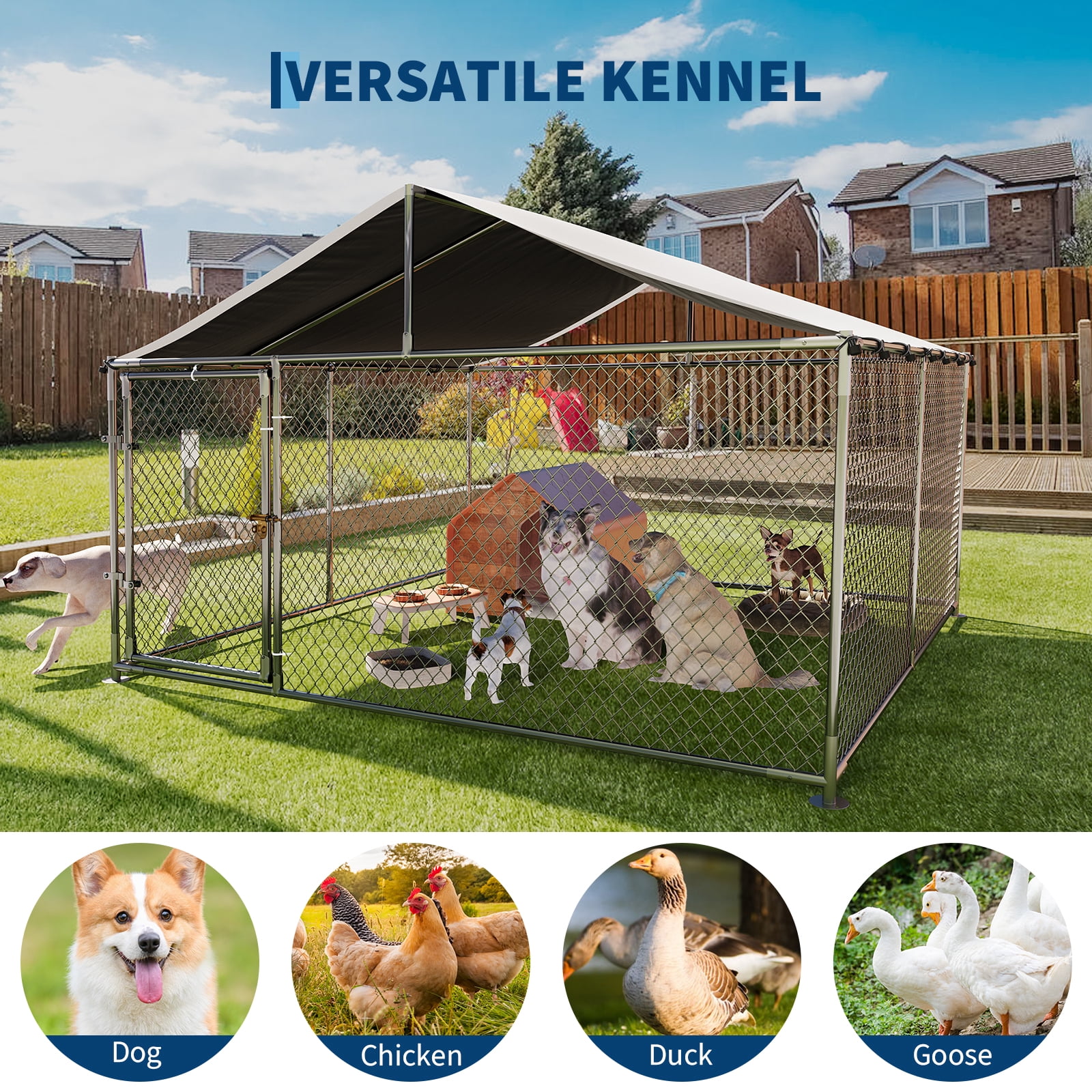 Heavy Duty Outdoor Dog Kennel with Roof – Large Steel Dog Enclosure Fence, Weatherproof & Secure, Includes Ground Anchors and Lock, Ideal for Yard, Farm & Camping – Size: 3*3*1.8M