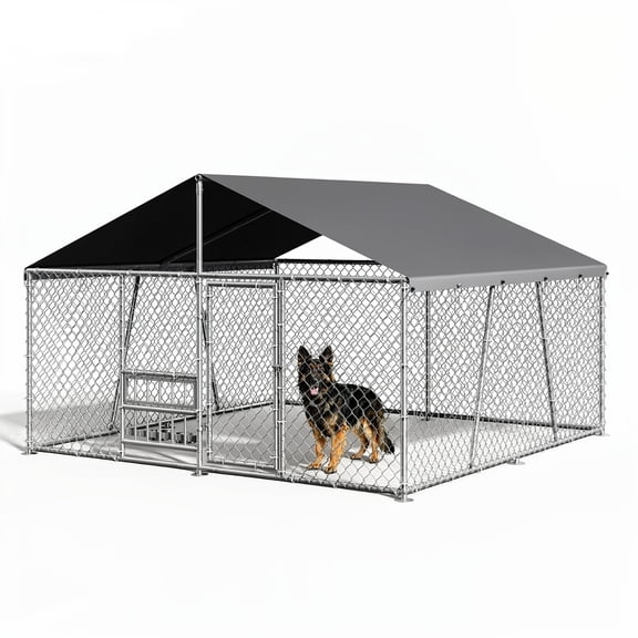 Heavy Duty Outdoor Dog Kennel - Secure Metal Enclosure with Waterproof Roof, Adjustable Bowls, for Medium & Large Dogs, Backyard or Farm, Size: L3.05W3.05H1.8 m