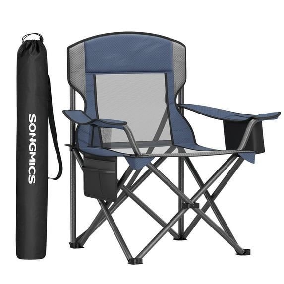 Heavy-Duty Outdoor Camping Folding Chair with Adjustable Armrests, Cup Holder, Cooler Bag, and Storage Bag 352 lb Capacity, Breathable Nylon Mesh,Harbor Blue