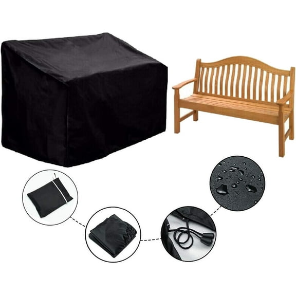 Adjustable Fit Outdoor Bench Covers, Heavy Duty Waterproof Oxford Fabric Patio Loveseat Cover, 53" W X 26" D X 35" H, Easy To Install And Care For, Black